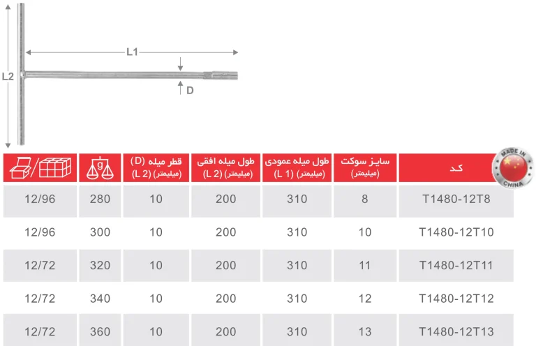 آچار بکس دسته T ثابت با سوکت بکس
