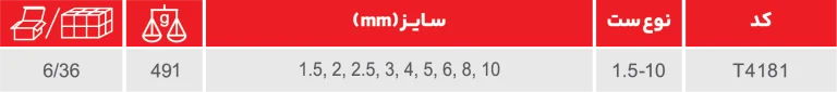 ست آلن 9 عددی شش پر بلند ته گرد آلیاژ S2 سایز 10-1.5 م م (ساخت چین)